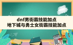 dnf男街霸技能加点,地下城与勇士女街霸技能加点